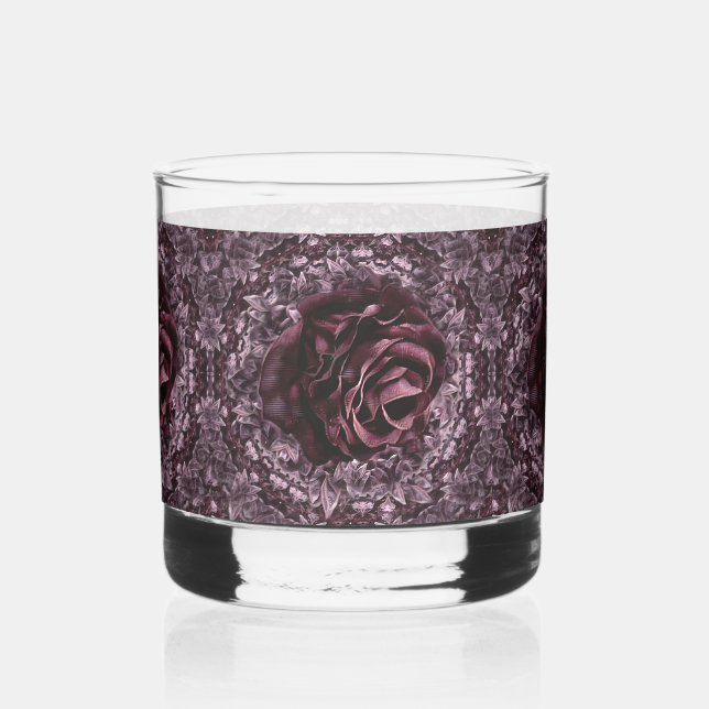 Rose Mandala  Whiskey Glass (Front)
