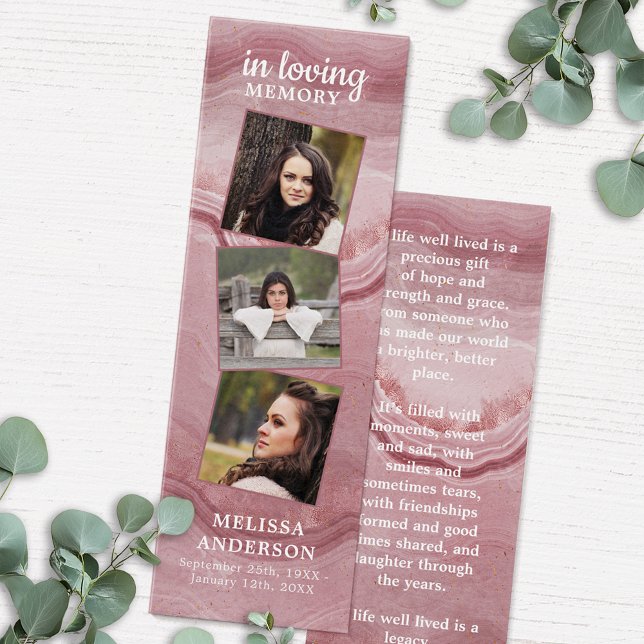 Rose Marble 3 Photo Poem Funeral Prayer Bookmark (Creator Uploaded)