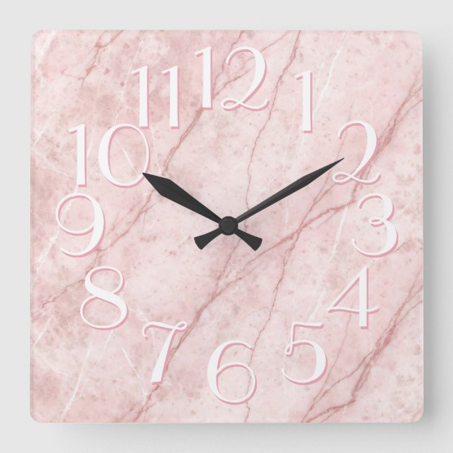 Rose Marble Elegant Oversize Numbers Square Wall Clock (Front)