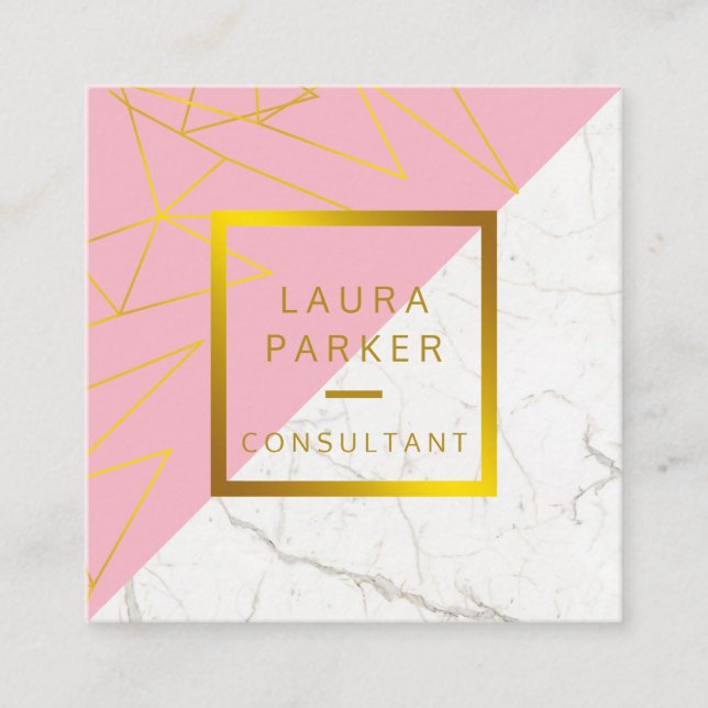 Rose  Marble Gold Faux Professional Construction Square Business Card (Front)