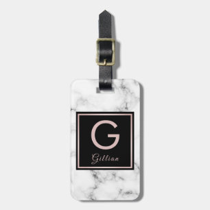 Rose Marble Rose Gold Monogrammed Name Luggage Tag