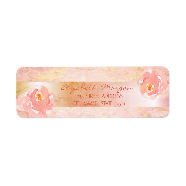 Rose Marble StripedWatercolor Roses Address Label (Front)