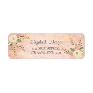 Rose Marble Watercolor Flowers Address Label