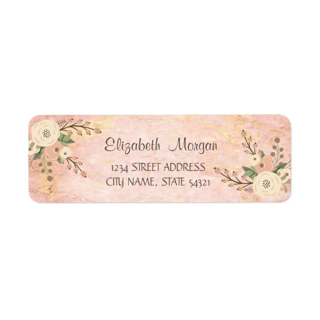 Rose Marble Watercolor Flowers  Address Label (Front)