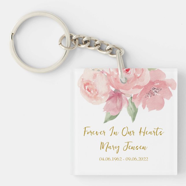 Rose Memorial Funeral Photo Key Ring (Front)
