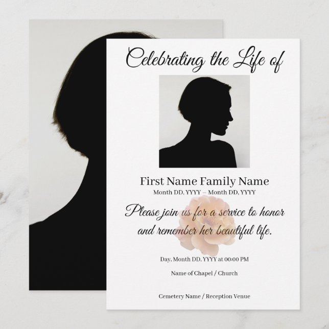Rose memorial invitation (Front/Back)