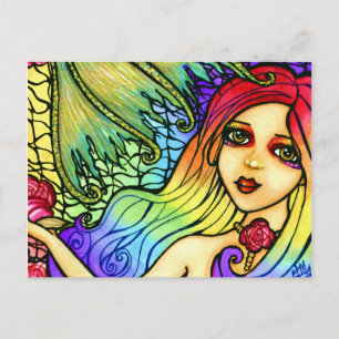Rose Mermaid Pretty Rainbow Girl Postcard