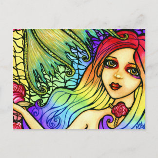 Rose Mermaid Pretty Rainbow Girl Postcard