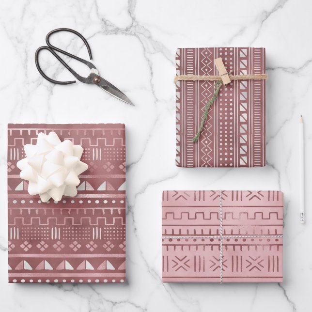 Rose Metallic Geo Wrapping Paper Sheets (Front)