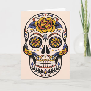 Rose Mexican Sugar Skull Day of the Dead Card