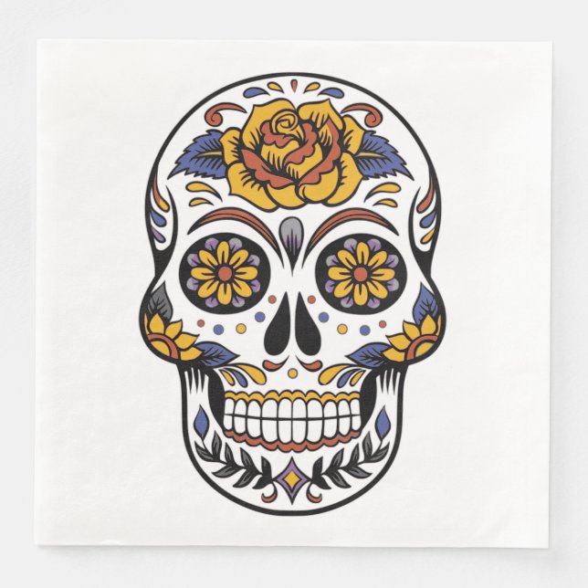 Rose Mexican Sugar Skull Day of the Dead Napkin (Front)