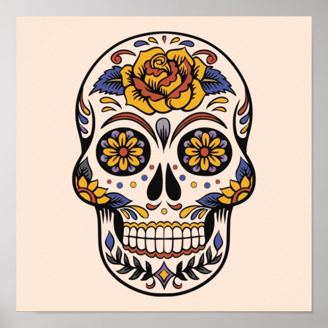 Rose Mexican Sugar Skull Day of the Dead Poster (Front)
