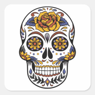 Rose Mexican Sugar Skull Day of the Dead Square Sticker
