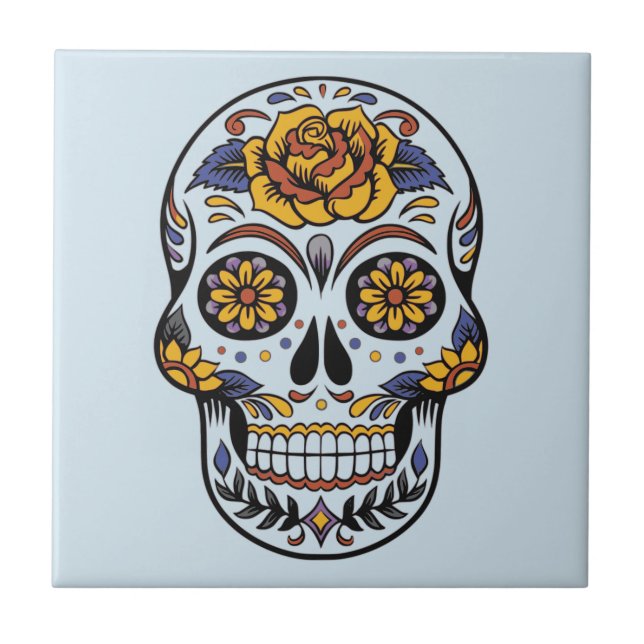 Rose Mexican Sugar Skull Day of the Dead Tile (Front)
