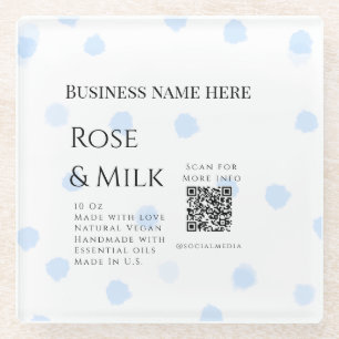 Rose milk handmade soap business QR code add detai Glass Coaster