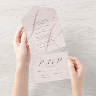 Rose Modern Minimalist Typography Floral Wedding All In One Invitation