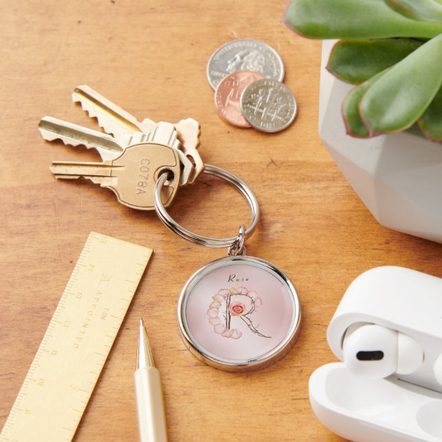 Rose Monogram R Keychain - Nature's Elegance (Desk)