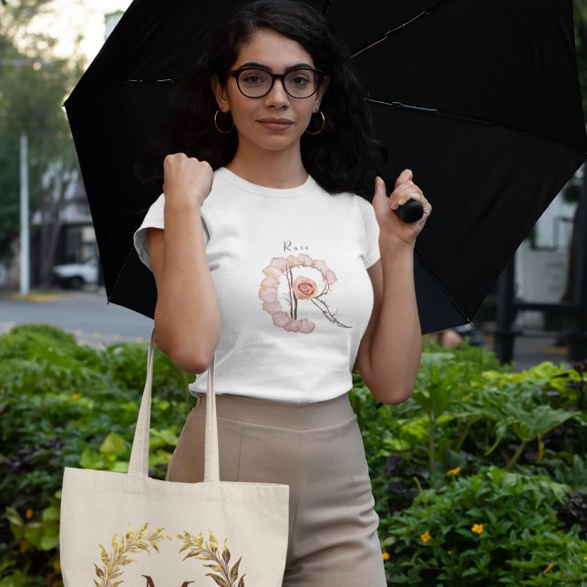 Rose Monogram R T-shirt : Nature's Elegance (Creator Uploaded)
