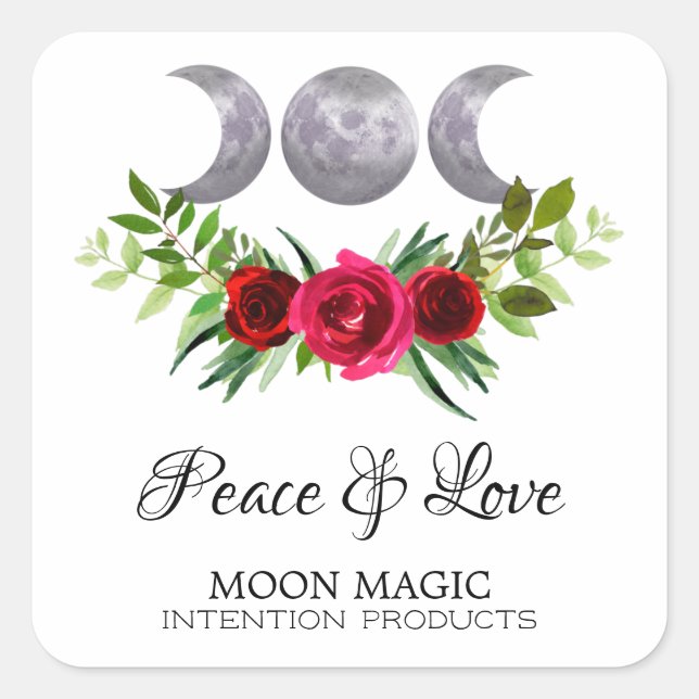 Rose Moon Intention Spell Candle Square Label (Front)