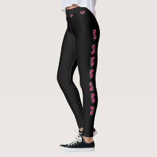 Rose Motif Black  Leggings