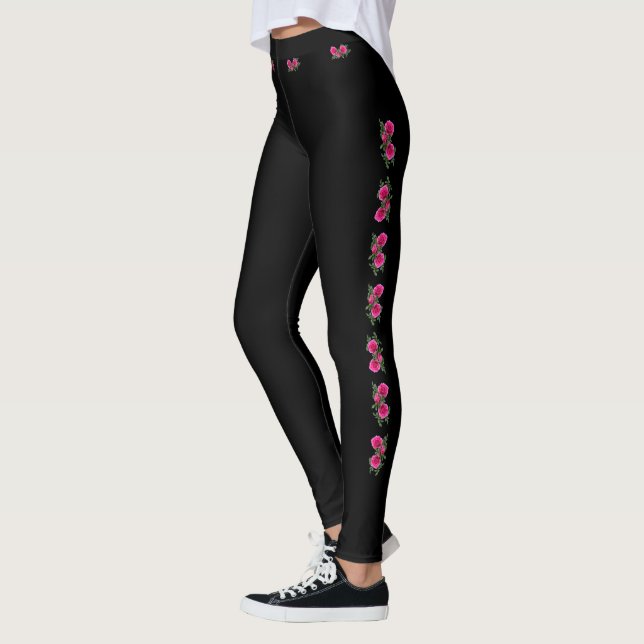 Rose Motif Black  Leggings (Left)
