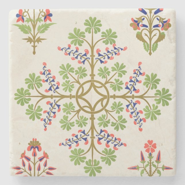 Rose motif wallpaper design, printed by M. & N. Ha Stone Coaster (Front)