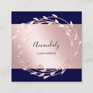 Rose Navy Wreath Elegant Event Planner Square Business Card