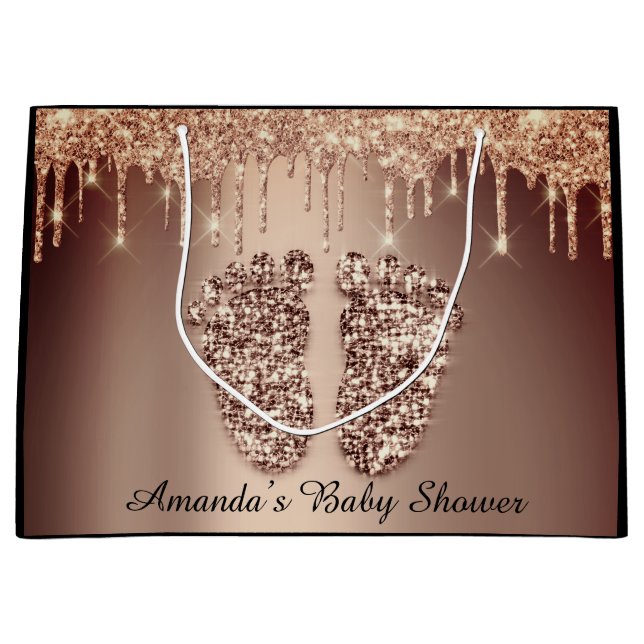 Rose New Baby Shower Feet Boy Girl Name Large  Large Gift Bag (Front)