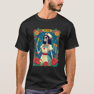 rose Nurse Skeleton Women Tarot Card los muertos f T-Shirt