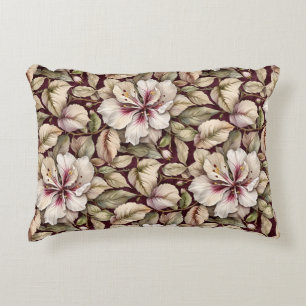 Rose of Sharon on Burgundy Floral Rug Decorative Cushion