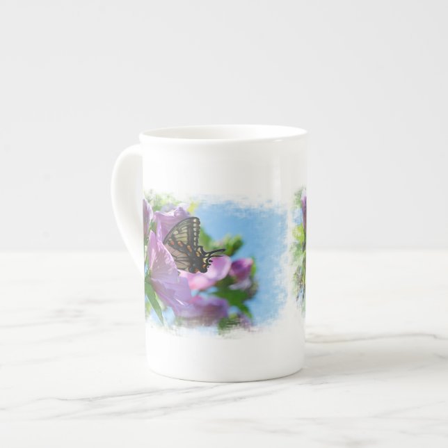 Rose of Sharon with Butterfly Bone China Mug (Front Left)