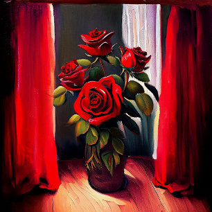 Rose oil paint style, Stretched Canvas Print