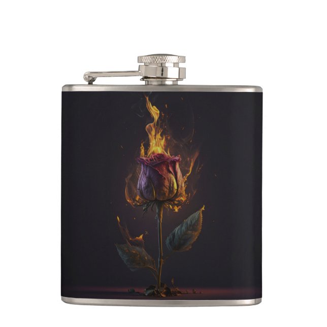 rose on fire hip flask (Front)