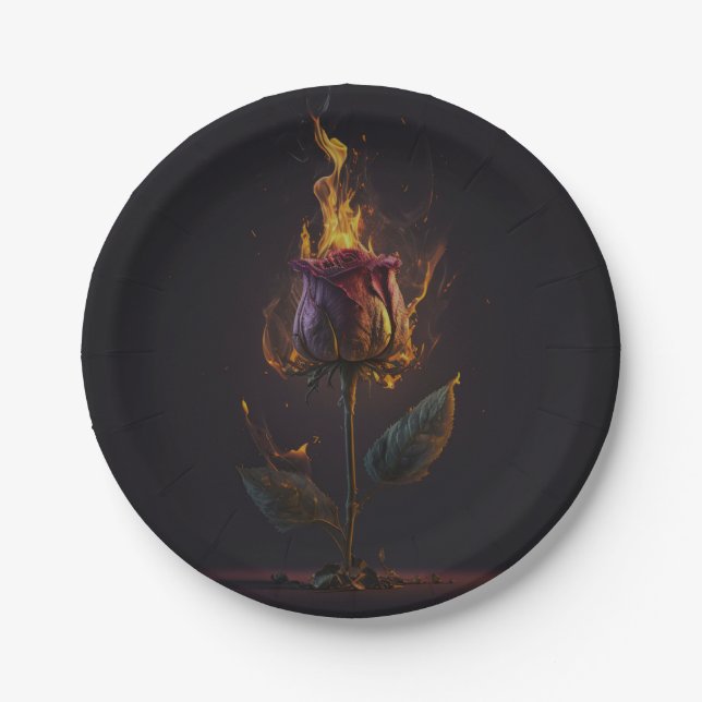 rose on fire paper plate (Front)