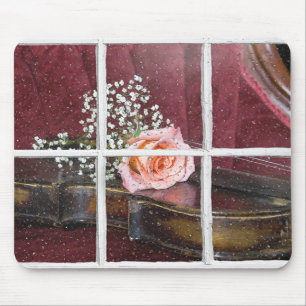 rose on violin in wet window mouse mat