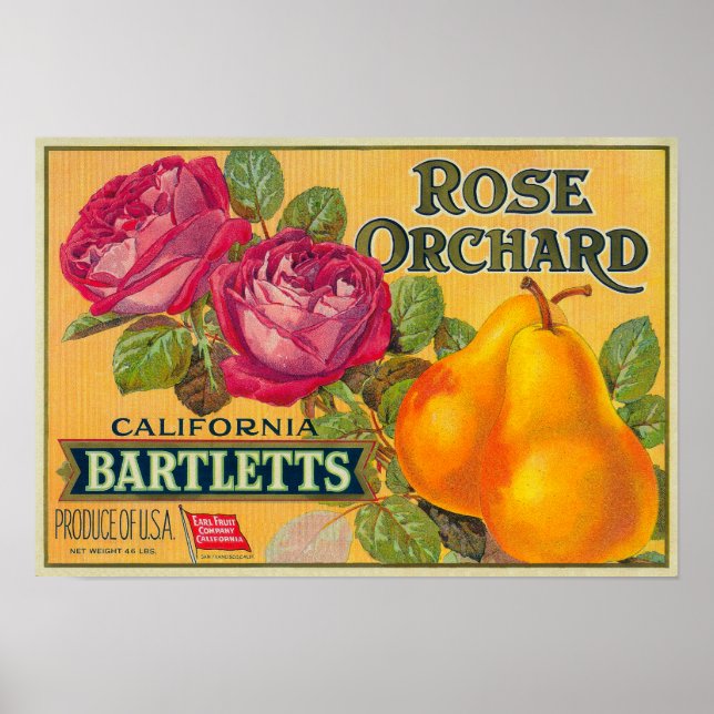 Rose Orchard Pear Crate Label Poster (Front)