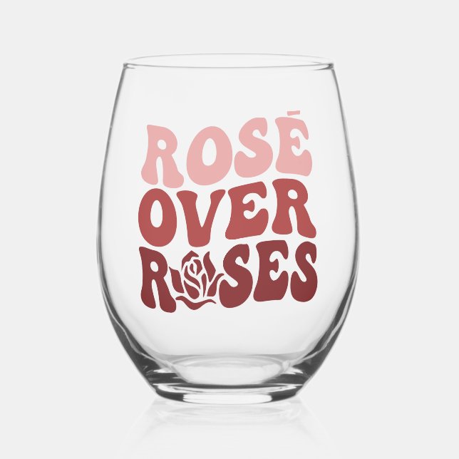 Rose' Over Roses Stemless Wine Glass (Front)
