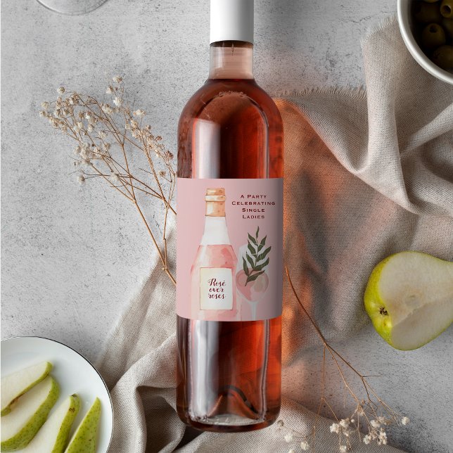 Rosé over Roses Valentine's Day Party Pink Wine Label (Creator Uploaded)