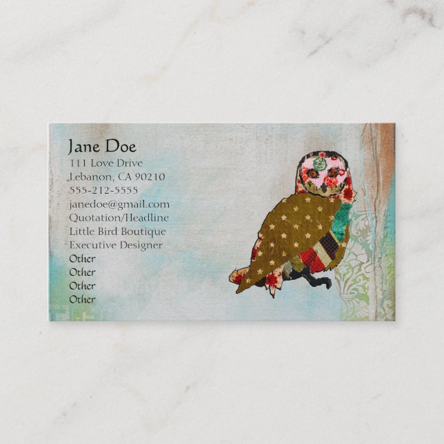 Rose Owl Boho Business Cards (Front)