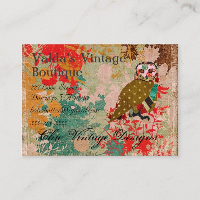 Rose Owl Boho Vintage  Business Cards (Front)