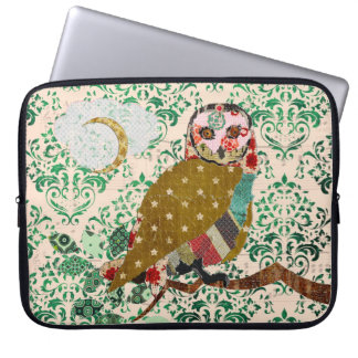 Rose Owl Green Damask Computer Sleeve