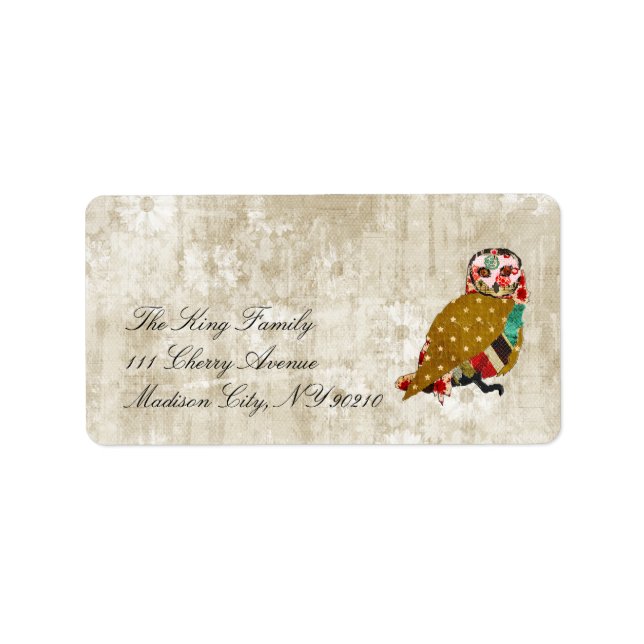 Rose Owl Whitewash Floral Vintage  Label (Front)