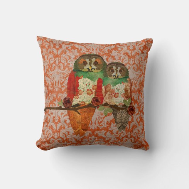 Rose Owls Amber Damask  MoJo Pillow (Front)