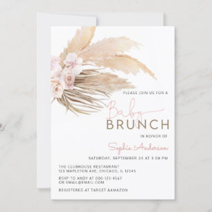 Rose Pampas Grass Boho Baby Brunch Baby Shower Inv Invitation