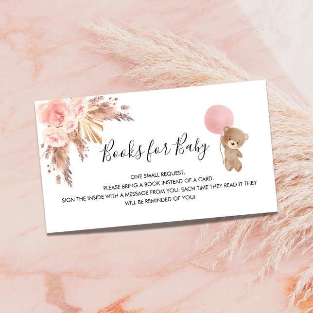 Rose pampas teddy girl baby shower book request enclosure card (Creator Uploaded)