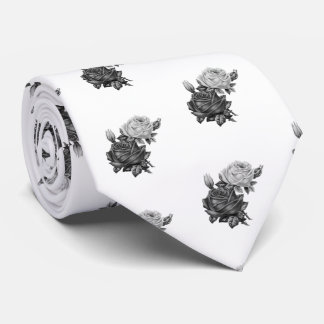 Rose Pattern Black and White Tie