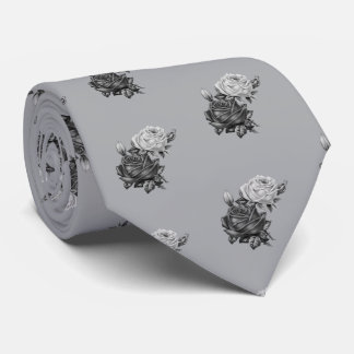Rose Pattern Black Silver Grey Grey White Tie