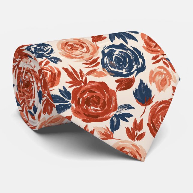 Rose Pattern Boyfriend Fall Wedding Tie (Rolled)