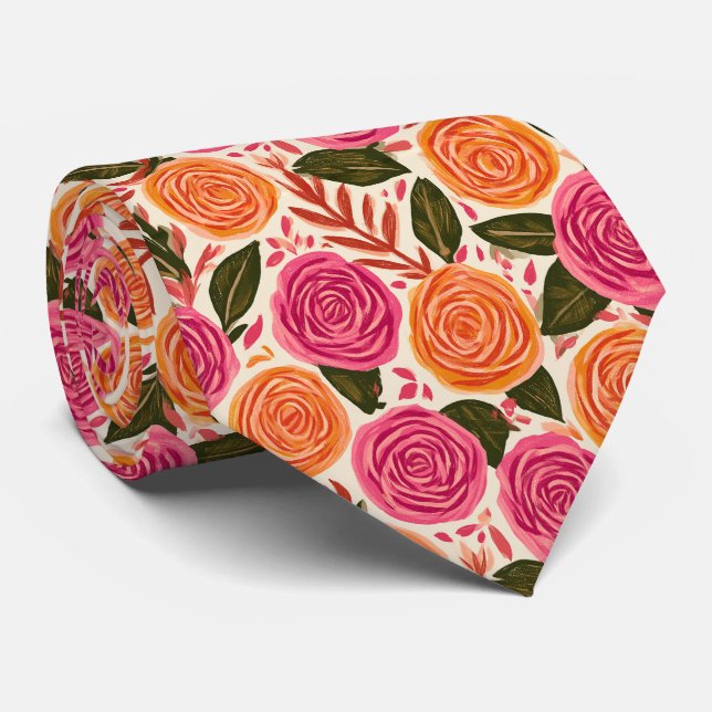 Rose Pattern Boyfriend Fall Wedding Tie (Rolled)