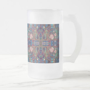 Rose pattern frosted glass beer mug